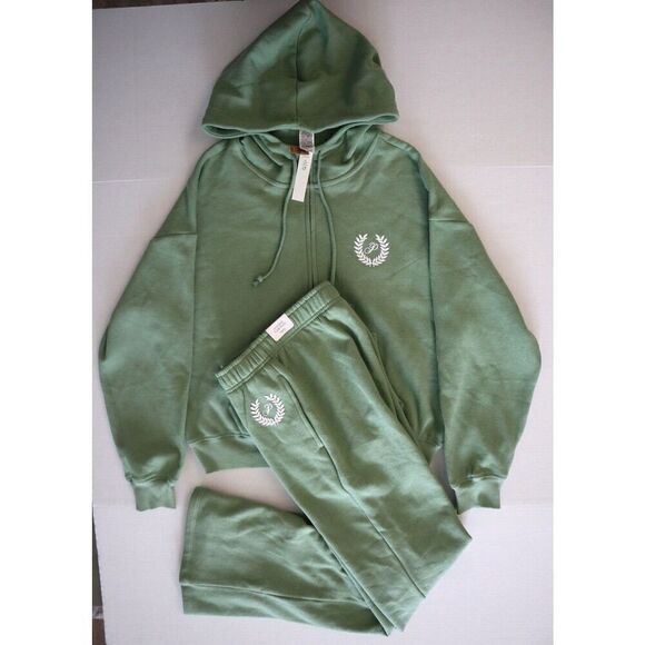 PINK Victoria's Secret Other - PINK Victoria's Secret WMN Sz XS Green Ivy Fleece Flare Pants Zip-Up Hoodie Set